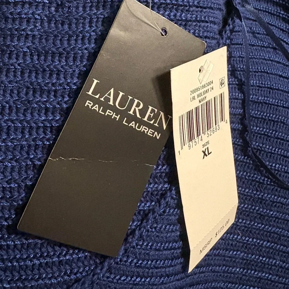 NWT Lauren Ralph Lauren Navy Blue Ribbed V-Neck Dolman Sleeve Sweater XL - Picture 5 of 8